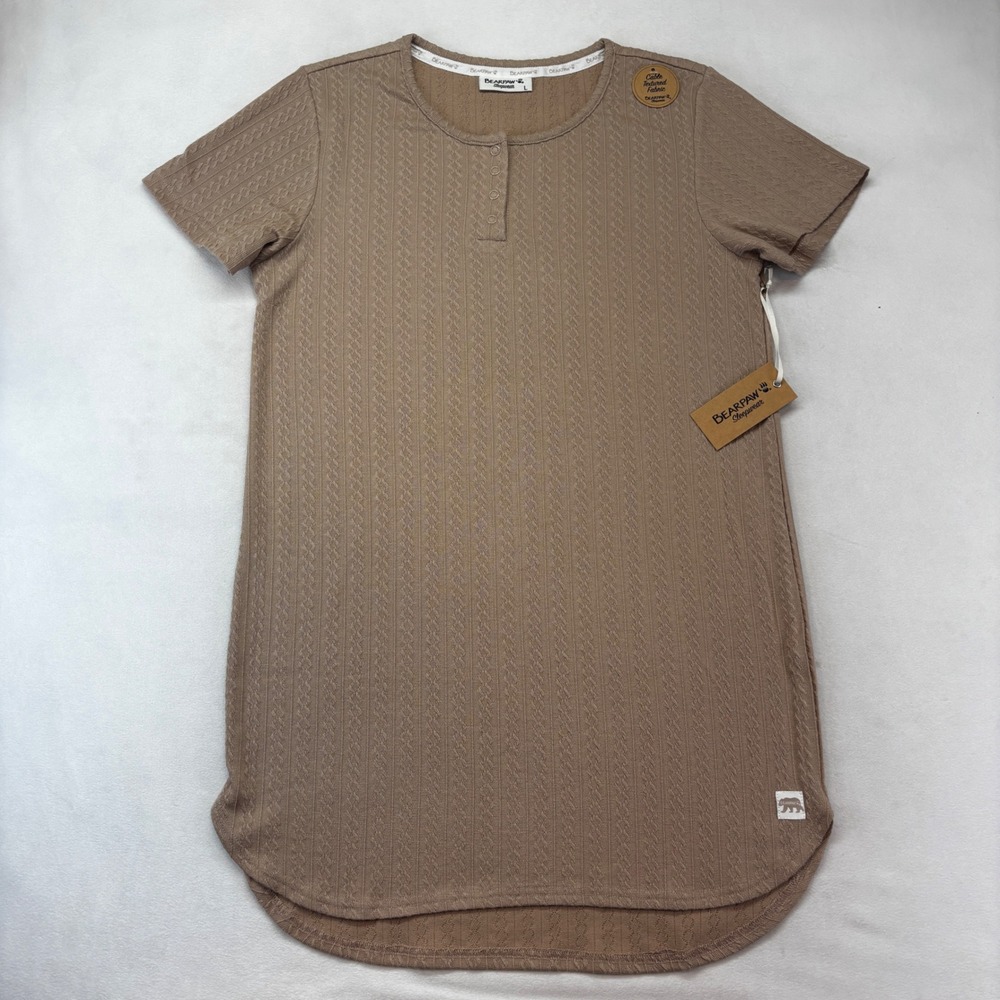 Bearpaw Nightgown Women Large Tan Cable Textured Henley Sleep Shirt Pajamas New